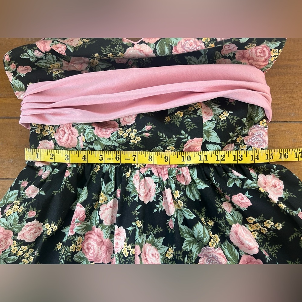 Vintage Lanz  80’s Black and Pink  Floral Midi Dress Sleeveless  Cottagecore - Picture 16 of 16